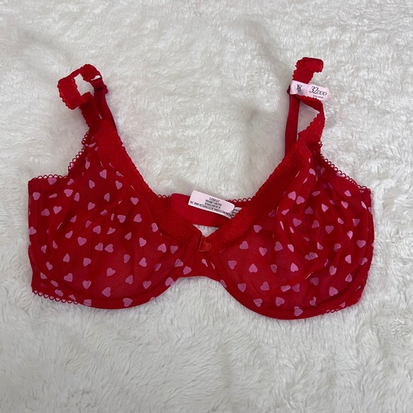 Victorias Secret Women's Tease Hearts Unlined Demi Bra Red Pink 32DDD NWT - Picture 3 of 12